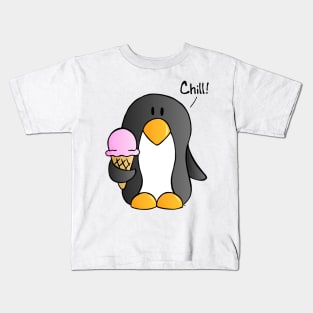 Chill! - Penguin with Strawberry Ice Cream Kids T-Shirt